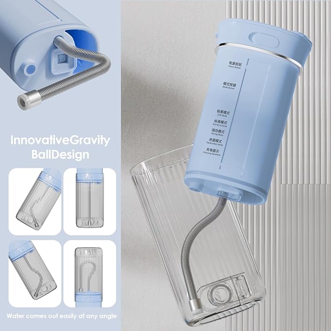 Portable Mini Water Flosser 225ML Long-Lasting Endurance Travel Cordless Oral Irrigator for Gum Care/Implants/Braces (Blue(8Tips))