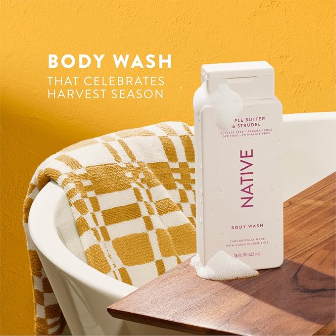 Native Body Wash with Naturally Derived Ingredients - Apple Butter and Strudel - For Women & Men, Sulfate, Paraben, & Dye Free Leaving Skin Soft and Hydrating | Fall Bundle, 18 oz - 2Pk