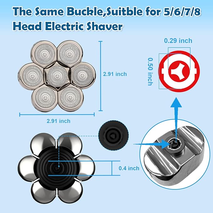 Electric Shaver Replacement Heads 7D - 7 Blades Head Shaver Replacement Heads Universal Stainless Steel Rotary Blade Refills for Bald Head Razor for Men (Silver Gray)