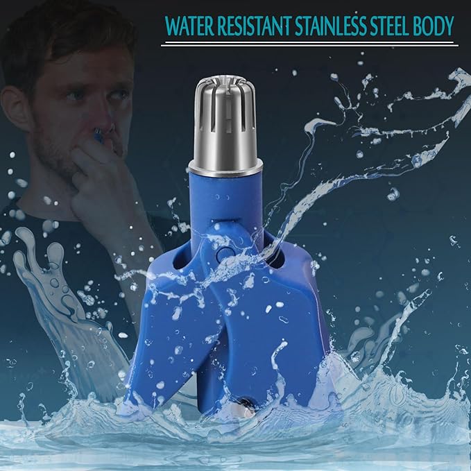 Stainless Steel Hair Trimmer for Men and Women | Manual Nose and Ear Hair Trimmer | Nose Clippers, 360° Rotating Hair Trimmers | Washable Nose Hair Remover | Blue