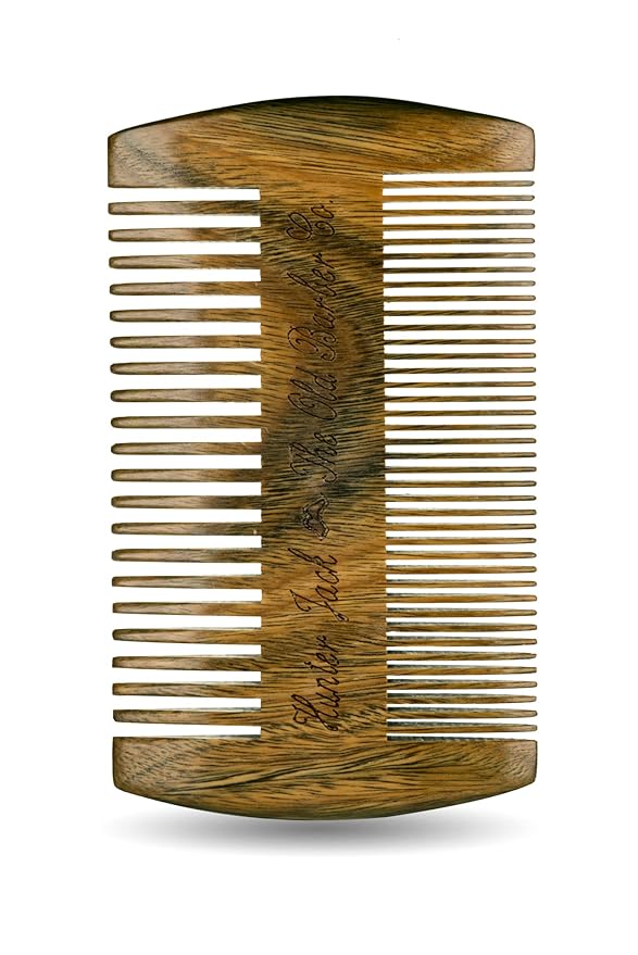 Sandalwood Beard Comb for Men - Handmade Premium Wooden Beard & Mustache Comb - Fine & Wide Tooth - Travel Pocket Size - Beard Grooming Kit for Men in PU Leather Case by Hunter Jack