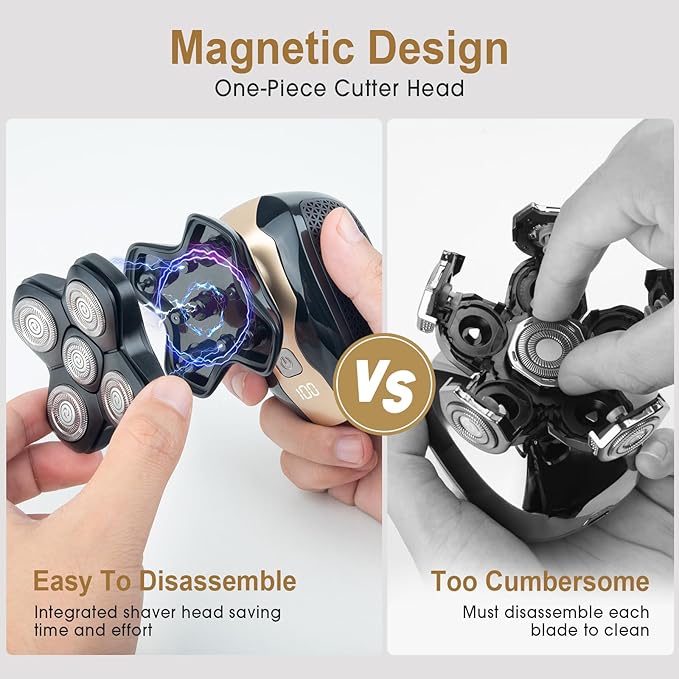 Telfun Detachable Head & Body Hair Shaver, Magnetic Electric Razor for Fast Shaving