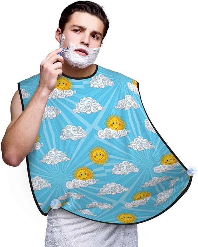 Adjustable Non-Stick Beard Apron, Hair Catcher Cape for Shaving Grooming, Waterproof with Suction Cups Men, Hippie Boho Style Sun Art Shave Bib