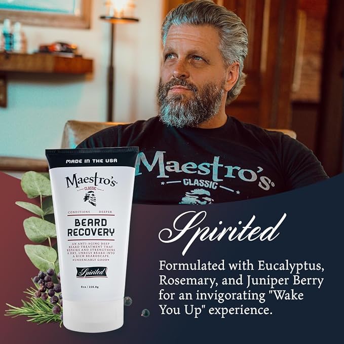 Maestro's Classic Beard Recovery Tube – Spirited Blend Moisturizer & Conditioner for Men | Hydrates, Softens & Revives | For All Hair Types & Daily Care, 8 oz