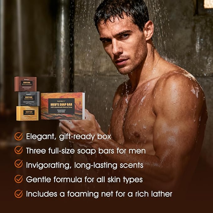 Mens Bar Soap, Natural Handmade Mens Soaps for Face, Body, Hands & Shave, Deep Cleansing, Refreshing Bar Soap for Men , Gifts for Men