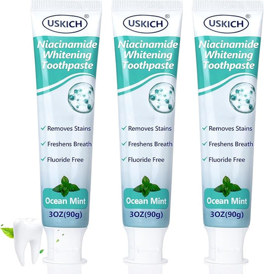 3 Pack Niacinamide Whitening Toothpaste,Natural Whitening Fluoride Toothpaste, Nicotinamide White Toothpastes with Ocean Mint,Deep Cleaning Care,3 Oz Tubes