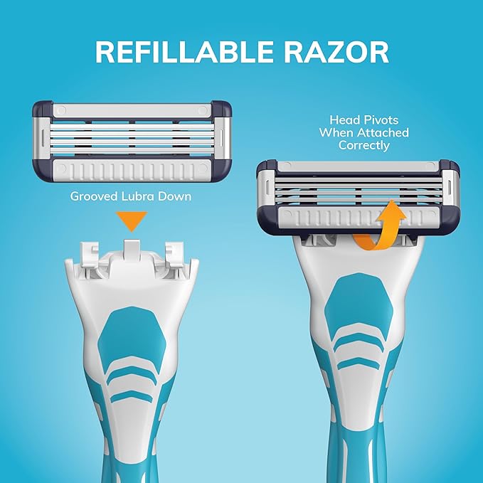 BIC EasyRinse Sensitive Anti-Clogging, Refillable Men's Razors With 4 Blades, 1 Handle and 9 Refill Razor Cartridges Razor Kit