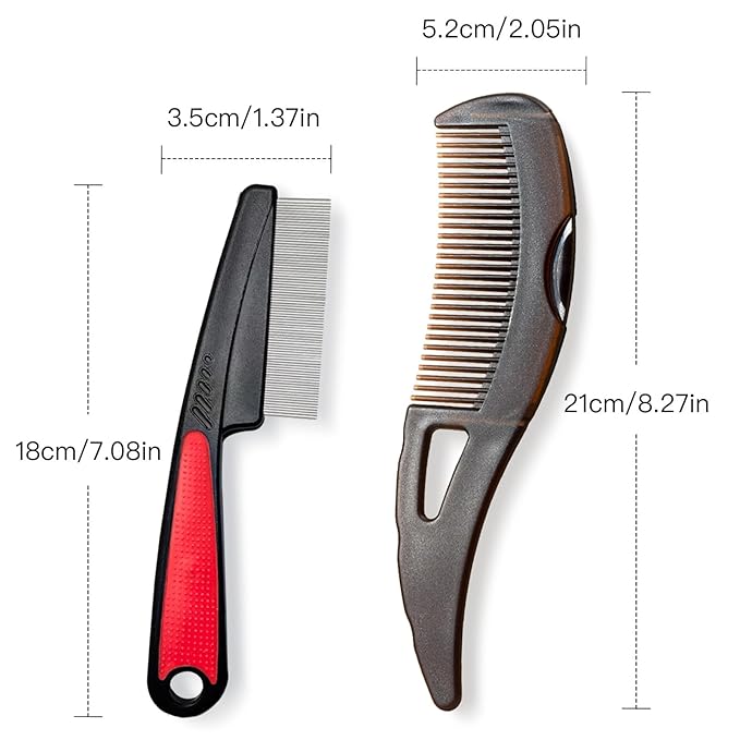 Dandruff Comb, Stainless Steel Fine Tooth Lice/Flea/Psoriasis Comb, Scalp Oil Buildup Removal Wide Hollow Tooth Button Hairbrush for Scalp Massage Care for Man Women and Kids (Red)