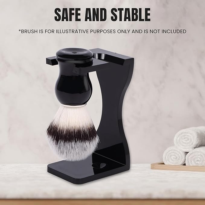 Shaving Stand Holder for Razor and Brush, 2-in-1 Set Includes Premium Black Acrylic Stand & a Synthetic Shaving Brush, All-in-One Bathroom Storage & Drying Organizer - Grooming Gift for Men