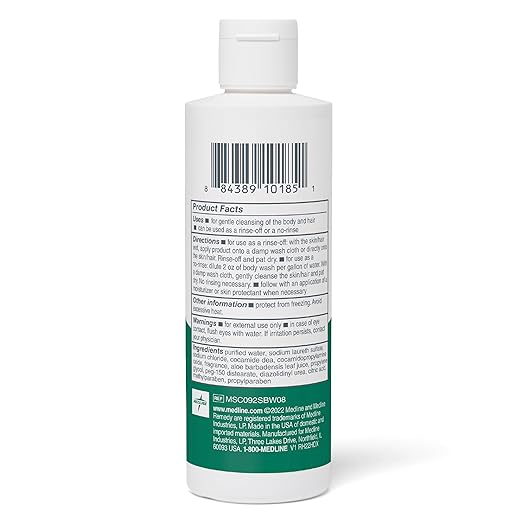 Medline Remedy Essentials Shampoo and Body Wash (8 fl oz), Fresh Scent, Full Body Cleanser with Aloe, For Adults & Elderly, Easy Rinse Gel for Bath, Shower or Bedside Bathing