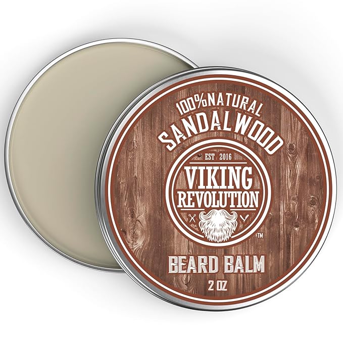 Viking Revolution Sandalwood Beard Balm - Beard Butter with Argan Oil, Beard Softener for Men with Jojoba Oil - Beard Moisturizer for Men with Beeswax - Beard Wax for Men (2oz, 1 Pack)