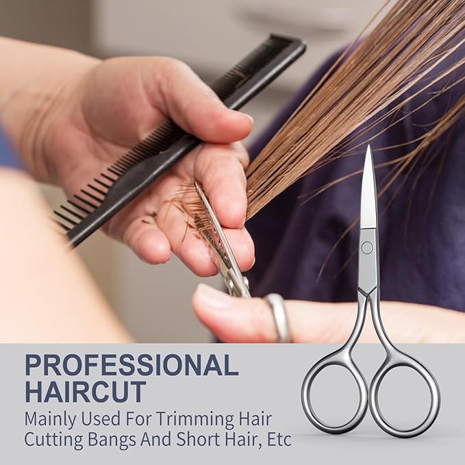 Eyebrow Scissors, Small Scissors for Hair, Eyebrows, Nose Hair, Beard, Eyelashes, Cuticle. Stainless Steel Fine Straight Tip Nose Hair Scissors -ASONTAO (3Pcs Eyebrow Scissors)