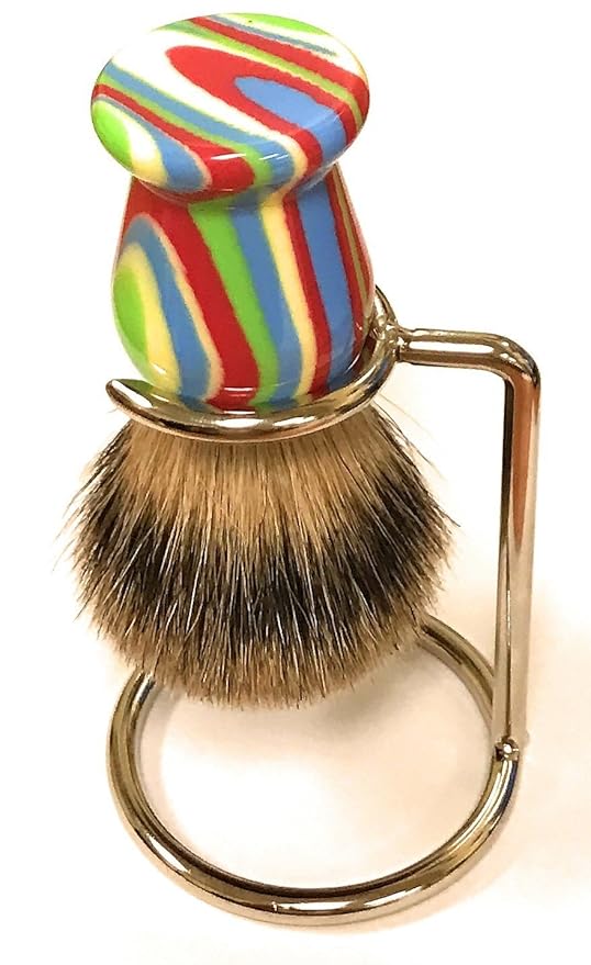 G.B.S Men's Classic Shaving Brush Bristles Retro Striped Tie-Dyed Pure Badger Shaving Brush - Resin Handle-Free Chrome Stand For Proper Drying! Long Lasting Convenient To Use