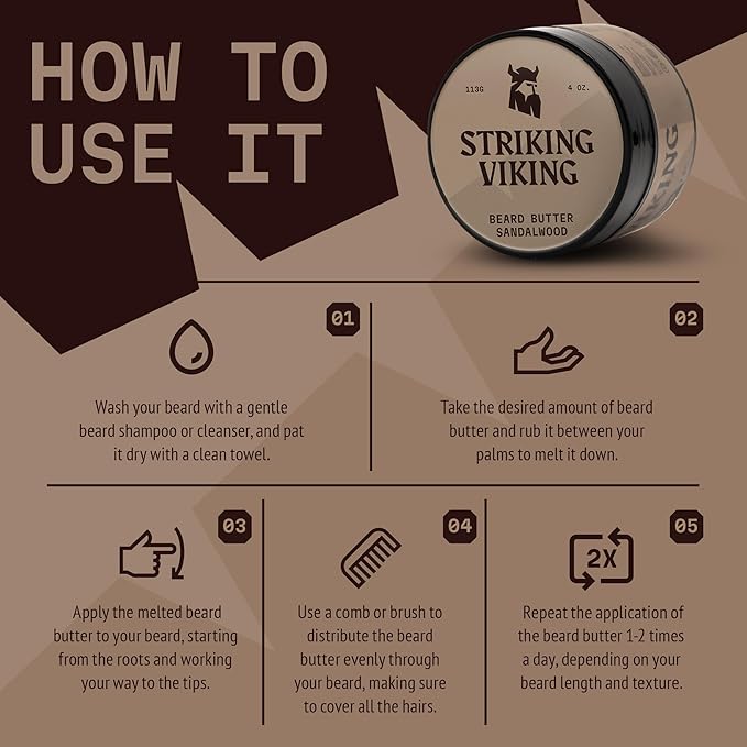 Striking Viking Sandalwood Beard Softener for Men - Non-Greasy Cream Formula With Natural Ingredients for Hydrated and Refreshing Beards (4oz)