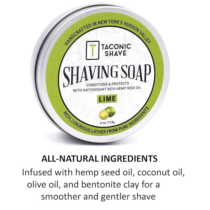 Taconic Shave Shaving Soap – Lime Scent – Dense, Slick Lather for Classic Wet Shaving – Brush & Bowl Lathering – Protective Cushion & Glide – Made in the USA