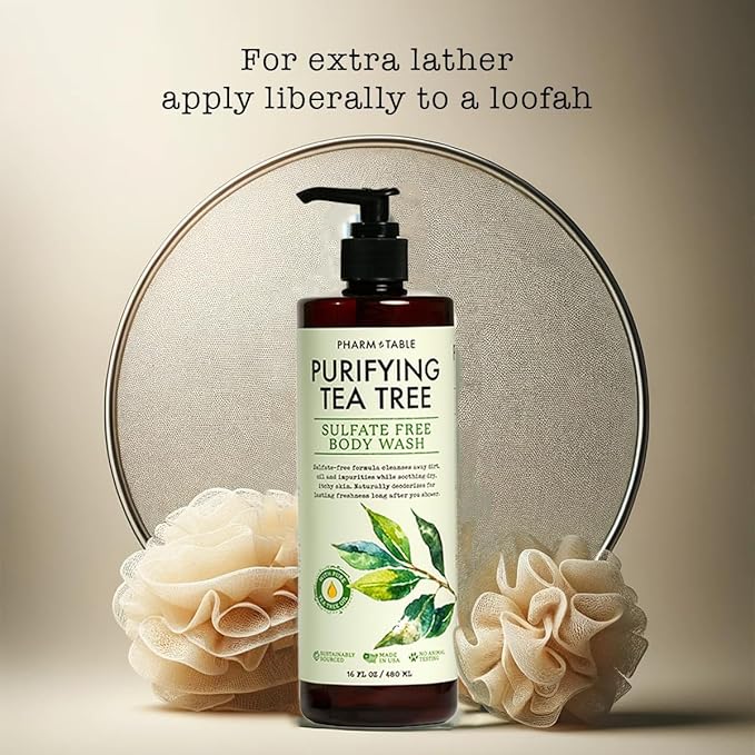 Soothing Tea Tree Body Wash Sulfate-Free Shower Gel – Nourishing Hydration Soothes Dry, Itchy Skin - Infused with Tea Tree oil, Mint, Vitamin E & Aloe, 16.2oz