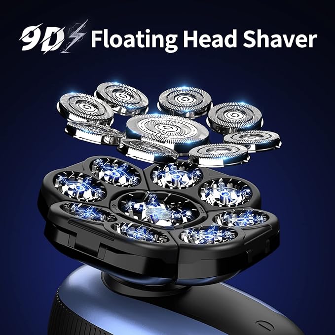Head Shavers for Bald Men 9D Electric Rotary Shaver Multifunctional Mens Bald Head Shaver Cordless Electric Razor for Men Wet & Dry Beard Clippers Rechargeable Shavers for Balding Man