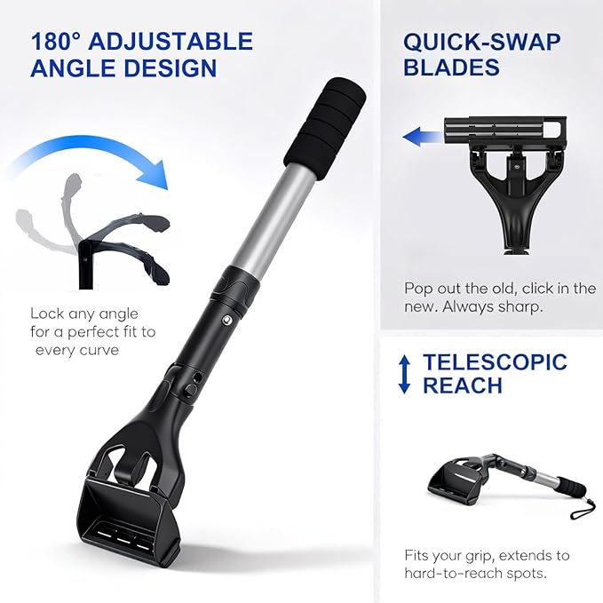 Retractable Back Shaver for Men: 180° Foldable Head Hair Shaver,Double Sharp Blades & Ergonomic Handle, Wet or Dry Back & Body Hair Removal,Silver(3PCS Blades Included)