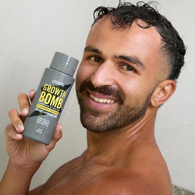 Growth Bomb 2 in 1 Shampoo and Conditioner - Natural 2 in 1 Shampoo and Conditioner for Men & Women, Use on Mens Thin Hair, Support for Thick, Full Hair, Caffeine from Yerba Mate - 300 mL