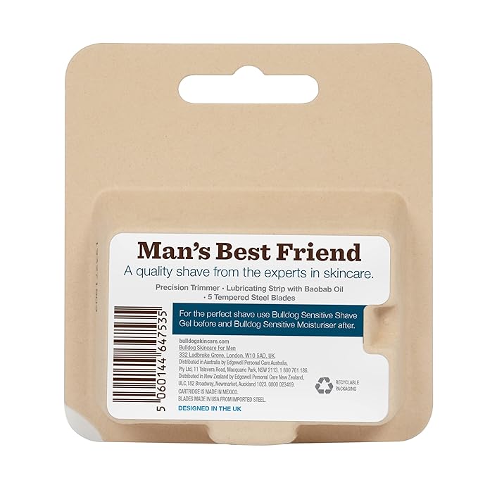 Bulldog Skincare - Sensitive Steel Blades - Men's Razor Blade Refills – Contains 4 Blade Heads
