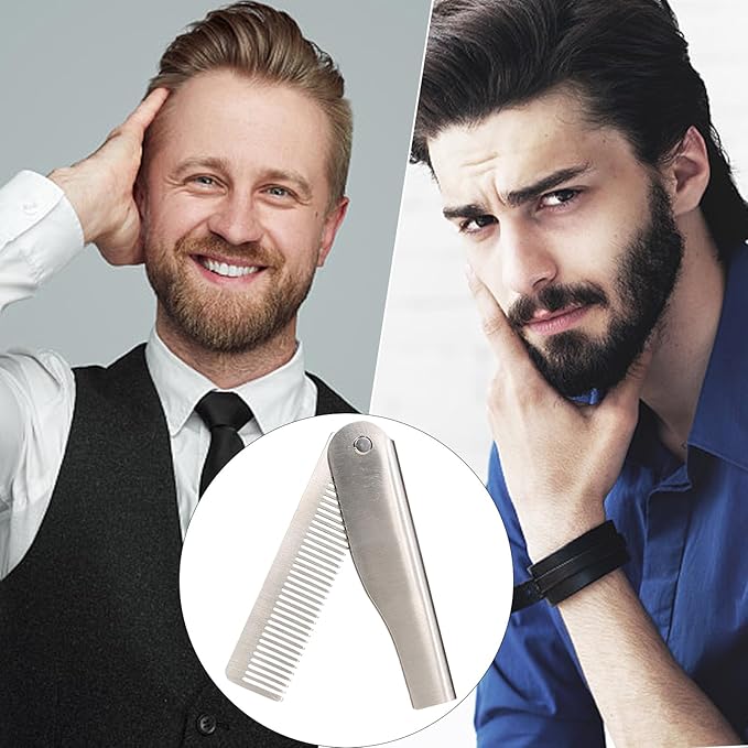 Stainless Steel Hair & Beard Comb - Stainless Steel Bread Mustache Comb, Multifunctional Pocket With Bottle In Keychain, Beard Care Mustache