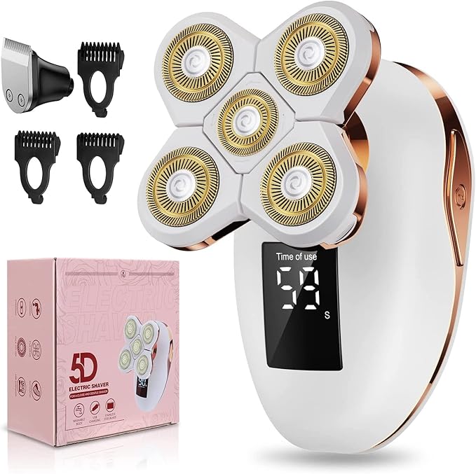 2-in-1 Electric Razors for Women, Wet/Dry 5D Razor & Hair Trimmer with USB Adapter Charging Cable,5D Rechargeable Rotary Shaver Lithium-Ion Battery, Water Resistant Grooming Kit Color B