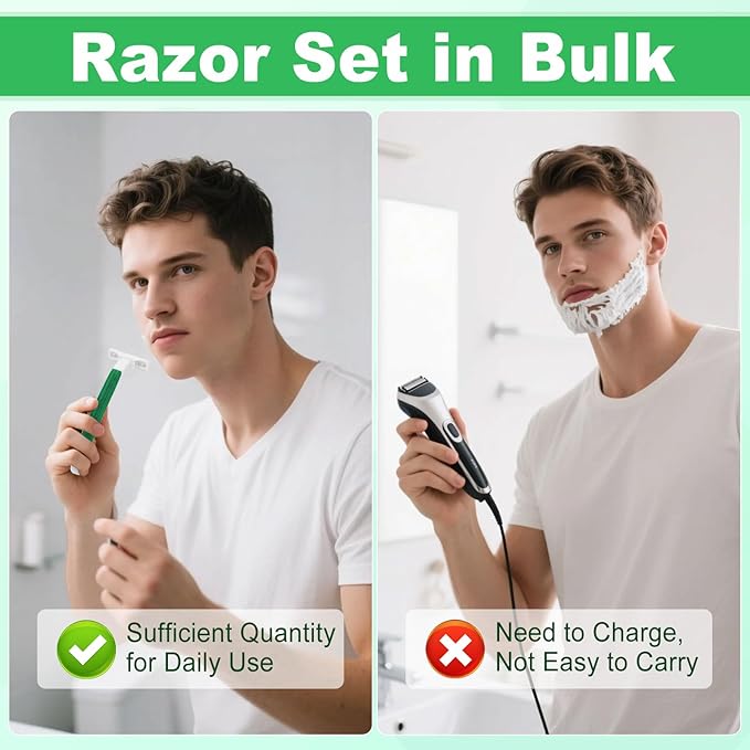 Disposable Razors Bulk, Razors Individually Wrapped Bulk, Travel Razors Bulk With Shaving Cream For Hotels, Shelters, Homeless, Nursing Homes, Charities, Churches, Green (60-PACK)