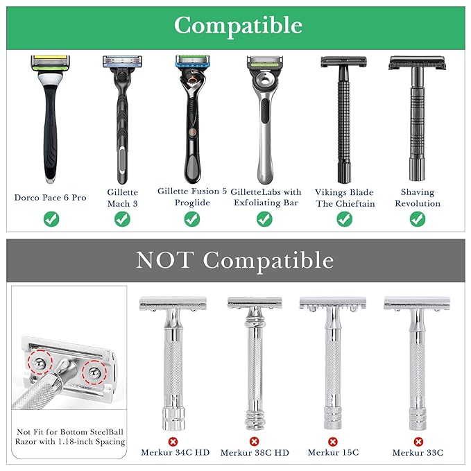 Linkidea 2 Pack Stainless Steel Safety Razor Stand, Shaving Razor Holder, Travel Shaver Stand, Compatible with Long Handle Safety Razor, Fusion 5, ProShield, Mach 3 (Black)
