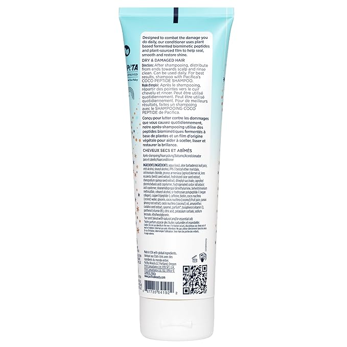 Pacifica Coco Peptide Damage Care Conditioner, Haircare, Repair Split Ends and Breakage, Hair Repair Treatment, Color Safe, For Dry and Damaged Hair, Hair Care, Vegan, 8 fl oz (1 Count)