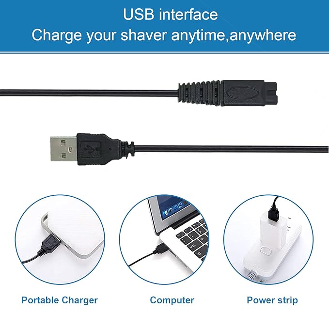 LinMei USB Shaver Charger for Microtouches Solo Electric Shaver Trimmer Original Replacement USB Charging Cable 31.5 in with 2 Cleaning Brush