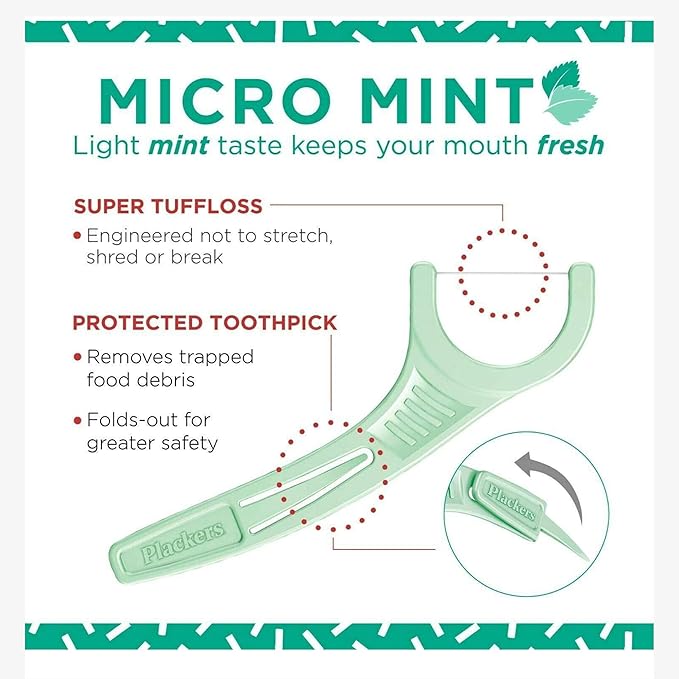 Plackers Micro 12 Counter Flosser with Travel Case, Mint, 2-Pack