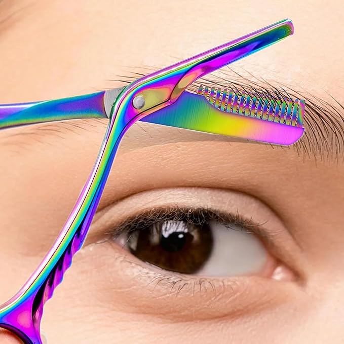 Eyebrow Trimming Scissors with Combs, Eyebrow Cutter Hair Removal Eyebrow Scissors,Eye brow razors, Eyebrow trimmer for women,Gifts For Men Women Stocking Stuffers (Rainbow)