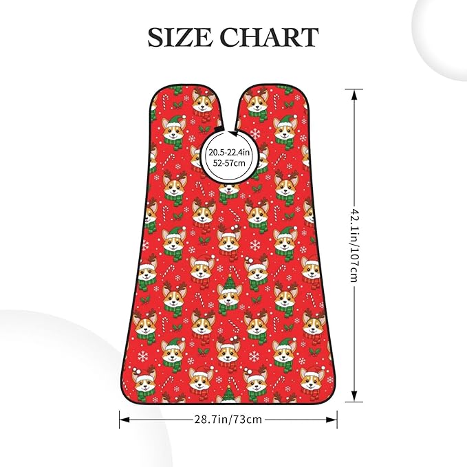 Adjustable Beard Bib, Non-Stick Hair Catcher Cape for Men's Shaving, Waterproof with 2 Suction Cups, Corgi Dogs Christmas Red Shave Bib