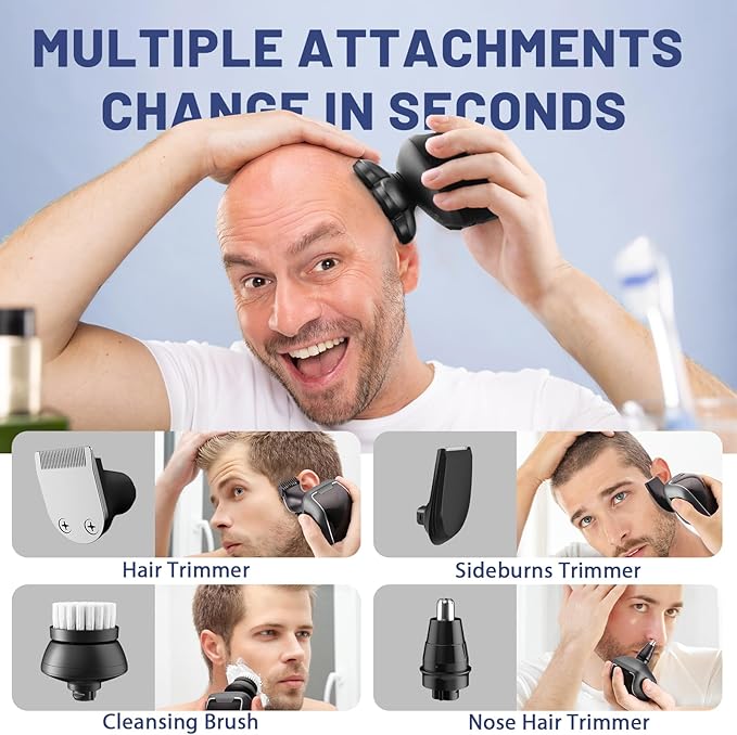 Head Shavers for Bald Men: 5-in-1 Electric Razor - Waterproof Wet Dry Shaving - Professional Grooming Kit for Balder - Rechargeable Head Shavers Valentine's Day Gifts (Light Black)