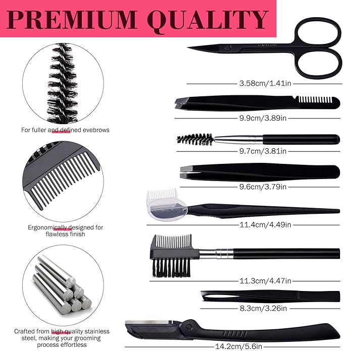 JPNK Eyebrow Trimmer Kit, 8 in 1 Scissors Professional Eyebrow Grooming Set for Women and Men with 5X Magnifying Mirror