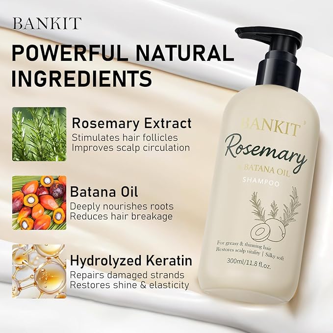 BANKIT Rosemary Batana Hair Growth Shampoo – Anti Hair Loss & Thickening Shampoo for Women & Men – Keratin Formula for Healthy Scalp & Fuller Hair(1 Pack)