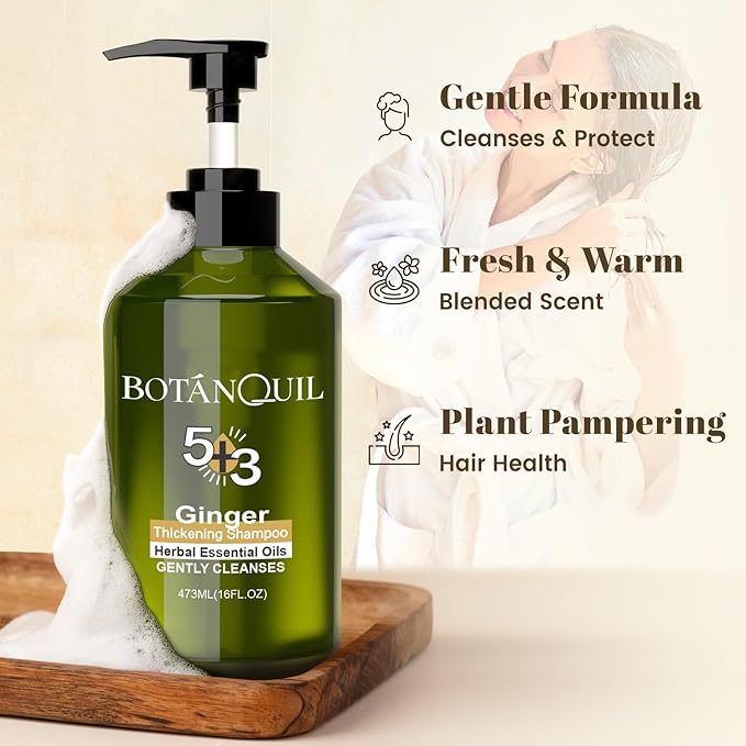Ginger Hair Growth Shampoo, Thickening Shampoo 473 ml(16 fl.oz), For All Hair Types, with Herbal Essential Oils and Plant Extracts for Thinning Hair for Women and Men