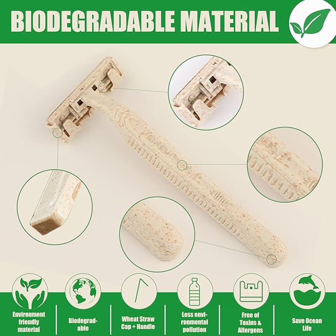 EZ Disposable Razor - 50pcs Eco Friendly Disposable Three Blade Shaving Razor for Men/Women's Grooming, Biodegradable Single-Use Body & Face Shaver for Eco Friendly Product Gifts
