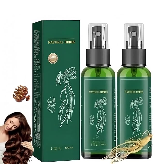 Hair Growth Spray, Tonico Para Crecimiento Del Cabello, Natural Herbs Ginseng Hair Tonic, Stronger and Hair Thickening, Non-greasy Nourishing Hair Mist for Women & Men (2 Pcs)