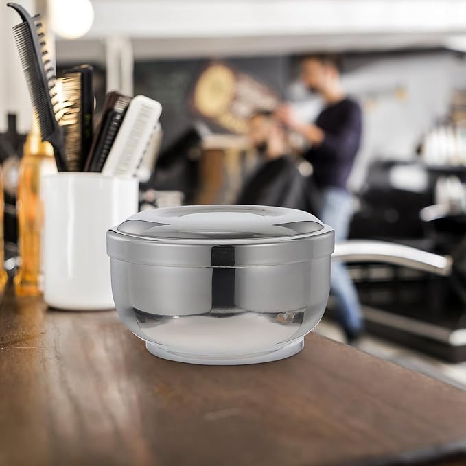 Stainless Steel Shaving Soap Bowl with Lid, Barber Shop Foaming Bowl for Men, Sturdy Soap Foaming Container Suitable for Wet Shaving and Beard Care