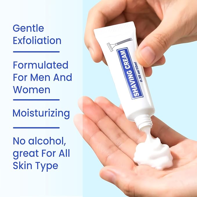 100 Pack Travel Size Shaving Cream Bulk,10ml/0.35fl oz Individually Wrapped Mini Disposable Shaving Cream in Bulk 1.2x2.8 inch Travel Size Toiletries Amenities for Guests,Homeless,Charity