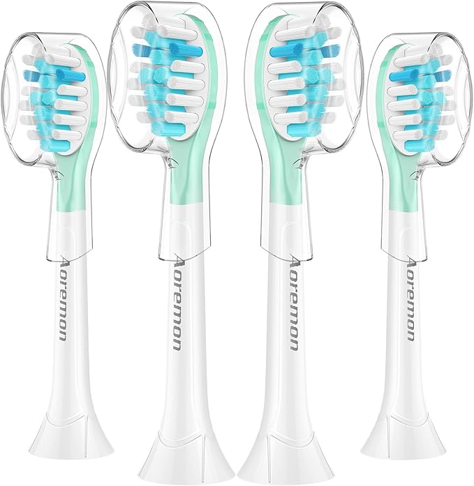 Aoremon Replacement Heads for Sonciare C3: Toothbrush Heads fit for Philips Sonicare 2 Series 3 Series ProtectiveClean DiamondClean FlexCare HealthyWhite 4100 5100 6100 G3 W3 C2 G2 C1, 4 Count,White