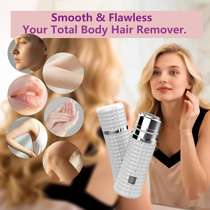 Women's Electric Shaver, Portable Facial Hair Remover for Women, Painless Peach Fuzz Trimmer for Face & Arms, USB-C Rechargeable 90 Mins Use, Sensitive Skin Friendly,White