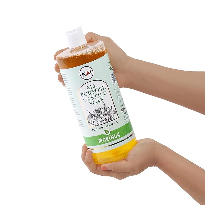Moringa Liquid Castile Soap; Concentrated and All-Purpose; Use for All Natural Body Wash, Face Cleanser, Hair Shampoo, Hands, Dishes, Laundry, Floors, and Pets; 32 Ounce (1 Pack)