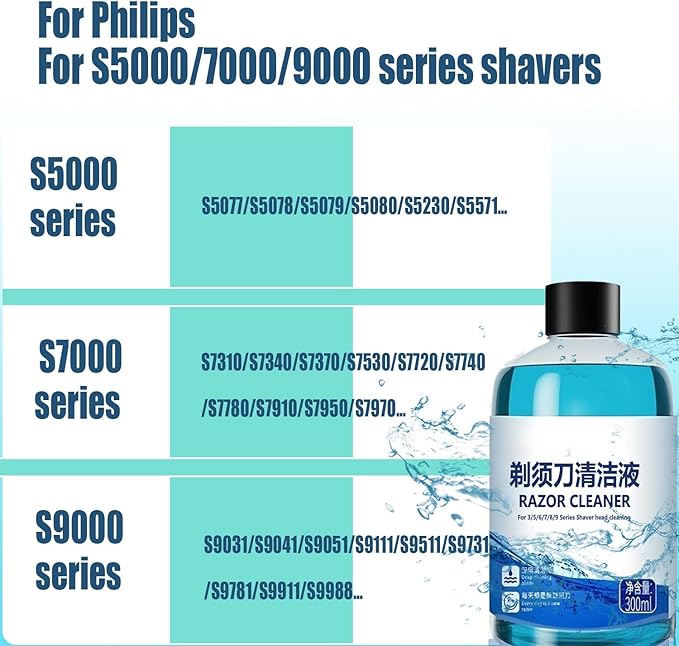 300ml Shaving Head Cleaner Refill Liquid Compatible For Philips(Series 3/5/7/9000) ，Quick Clean Cartridges – Replacement For Cleaning Cartridges (JC301 /JC302/CC13/CC16/HQ200) For Shaver Station(3PCS)