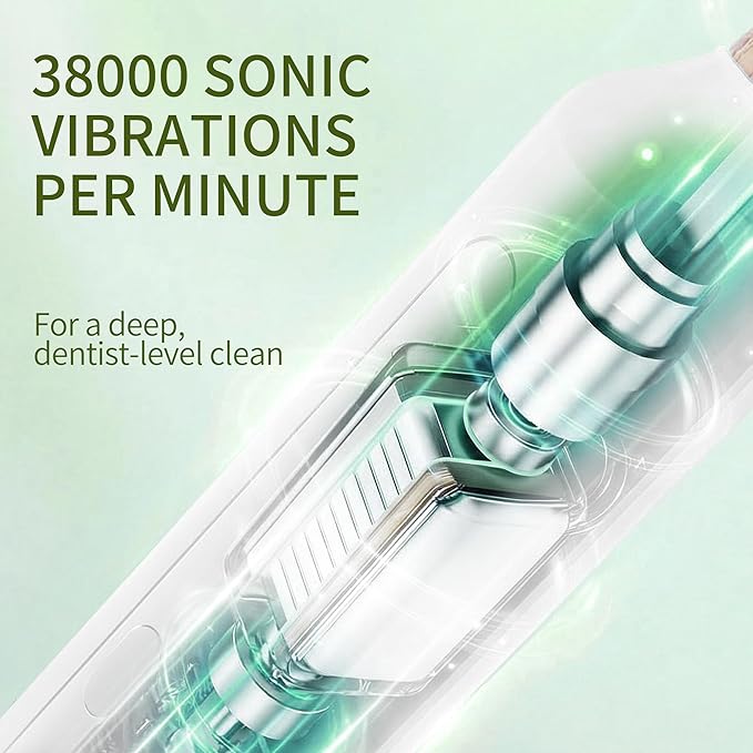 Bamboo Electric Toothbrush丨Rechargeable Electric Toothbrush with 4 Bamboo Heads, Soft Castor Oil Bristles,5 Moedes&3 Intensities, 45 Days Battery Life, IPX7 Waterproof-White