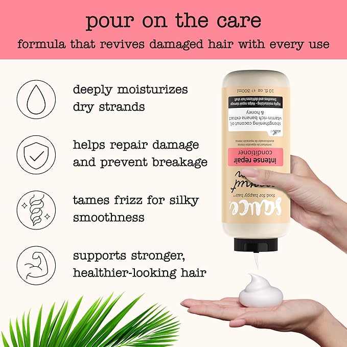 SAUCE BEAUTY Coconut Cream Conditioner for Dry, Damaged, Frizzy, Curly Hair with Coconut Oil, Paraben & Sulfate-Free, 10 Fl Oz | Intense Repair, for Dry, Revitalizing, Banana, Honey