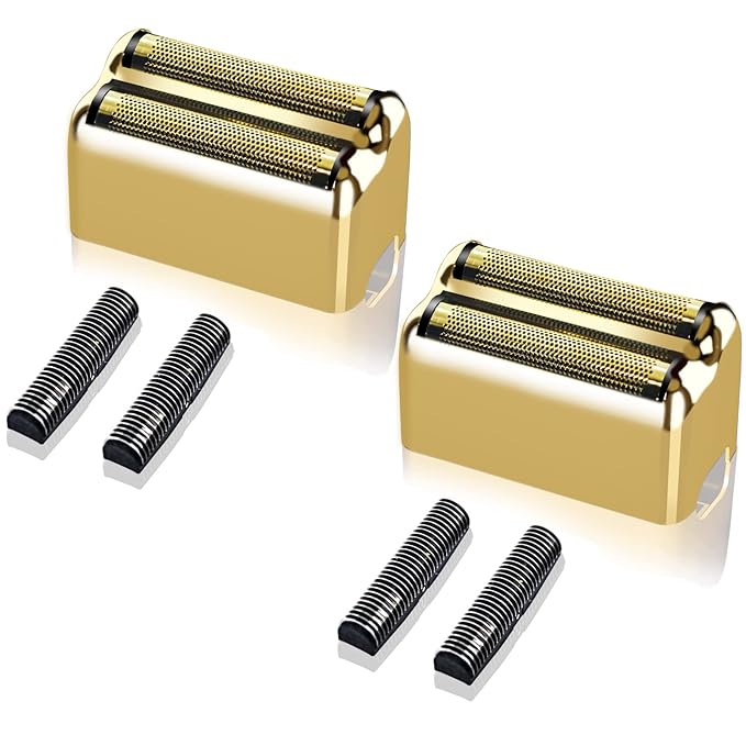 Gold Replacement blades Foil and Cutters Compatible with BaBylissPRO Barberology FXFS2 Shaver foil Replacement Heads(2 pack ）