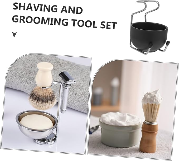 NOLITOY 1set Stainless Steel Shaving Soap Bowl Stand Portable Metal Bowl for Beard Grooming Lightweight and Men Shaving Kit for Home and Travel Use