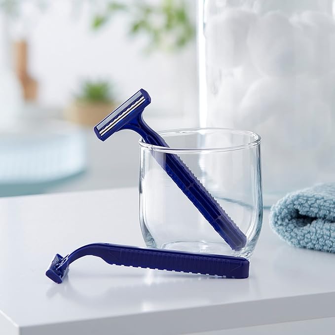 McKesson Disposable Razors, Stainless Steel Twin Blade, Lubricated Strip, Ribbed Handle, Blue, 10 Count, 1 Pack